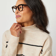 Abbott Elementary, Volume 1 Abbott Elementary Womens Long Sleeve Midi Sweater Dress - OATMEAL BLACK STRIPE MEDIUM