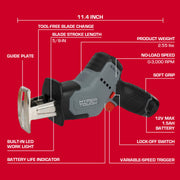 Hyper Tough 12V Brushless Cordless Reciprocating Saw with Battery and Charger, Variable Speed, Ergonomic Grip, Compact Lightweight Design, 6089