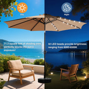 edx WMEDS-UBL-DZ10FT-KK 10-ft Solar 32 LED Lights Patio Umbrella with Tilt Adjustment & UV-Resistant Polyester Fabric