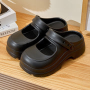 Sxfg Women's Platform Mary Jane Mule Sandals, Wide Black Rubber, 2.55 in Mid Heel, Size: 9