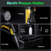Tcisa Electric Pressure Washer, 3700 PSI, 2.5 GPM, Corded with 35FT Power Cord, 20FT Hose, 4 Quick Connect Nozzles, Foam Cannon, HC001MU10NBA