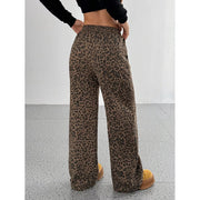 Panan Women's Autumn Camo Striped Grid Leopard Print Wide Leg Pants, S, Leopard-1 - Machine Washable