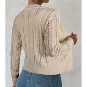 Alsol Lamesa YS12272 Women's Cable Knit Cardigan Sweater, Crew Neck, Button Down, Long Sleeve, Loose Fit, M, Apricot