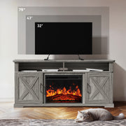 CHITOOMA Electric Fireplace TV Stand, Farmhouse Entertainment Center with Adjustable 3D LED Flame, Storage Cabinets, Supports TVs up to 75