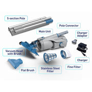 Kokido Handheld Pool Vacuum XTROVAC 320, Cordless, 6ft Aluminum Pole, Dual Vacuum Heads, Dual Filtration System