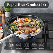 Innerwell 6Pc Stainless Steel Nonstick Ceramic Frying Pan Set with Glass Lids, Silver