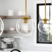 Design House Gracelyn 1-Light Pendant Light, Satin Gold Finish, Clear Seedy Glass Globe Shade, Dimmable, Adjustable Height, 9.06 in x 48.23 in, 588509-SG