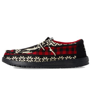 Hey Dude Wally Holiday Cheers Men's Slip-On Loafers, Lightweight Textile Upper, Elastic Laces, Black/Multi, 9M, 41862-0C4