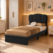 Pinmoco Twin Bed Frame with Adjustable Flower-Shaped Upholstered Headboard, RGB LED Lighting, Chenille Fabric, Black