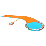 Banzai Aqua Drench 3-in-1 Splash Park with Curved Water Slide, Inflatable Pool, Built-in Sprinkler, Inflatable Bodyboard, Blue and Orange, 15 ft