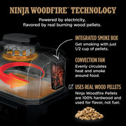 Ninja OG900 Woodfire ProConnect XL 180 sq in 1760 Watts Electric Outdoor Grill, Real Wood Pellet Flavor