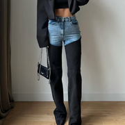 Panan Fashionable High Waisted Two Tone Patchwork Flared Denim Jeans for Women with Retro Inspired Unique Design
