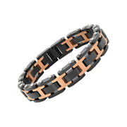 Brilliance Fine Jewelry Men's SS Two-Tone Black and Brown Link Bracelet