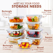Razab Glass Food Storage Containers with BPA-Free Leakproof Lids, 24-Piece Set, Borosilicate Glass, Airtight Meal Prep Containers