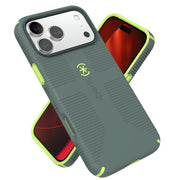 Speck CandyShell Grip +MS Case for iPhone 17 Pro Max, Dual-Layer Protection, MagSafe Compatible, Neo Drab and Glow Green