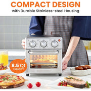 Elite Gourmet Air Fryer Oven, 8.5Qt Capacity, 5-in-1 Cooking Functions, Stainless Steel, 800W, Adjustable Timer and Temperature Controls, EAF0852SS