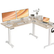 INNOVAR W-IV-SD-2SZ L-Shaped Standing Desk, Height Adjustable Corner Desk with Dual Motor Electric Standing Desk, 63x55 Inch Ergonomic Desk with Splicing Board for Home Office with Preset Memories, Nature, Large