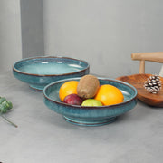 Unbranded Ceramic Fruit Bowl, Blue Pedestal Design, Large 10.2 Inch Serving Bowl
