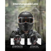 KFFKFF Full Face Motorcycle Helmet with Dual Swappable Visors, Removable Washable Liner, Advanced Ventilation, DOT Certified, Matte Black, Size M, MD-803