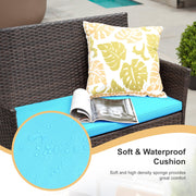 Lacoo 4 Piece Outdoor Patio Furniture Set, PE Rattan Wicker, Steel Frame, Blue Cushions, Loveseat, 2 Chairs, Coffee Table, GS-4RCS8BU