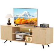 THAILE TV Stand, Carbon Fiber Finish, Glass Shelves, Entertainment Center for TVs up to 75 in