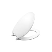 Kallista Classic Molded Wood Elongated Toilet Seat with Nickel Silver Soft-Close Hinges, Stucco White, P70303-AD-0