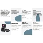 SWOFY Clip On MP3 Player, Portable Wearable Player with 32GB Storage, Bluetooth 5.0, FM Radio, Recording, Pedometer, Black