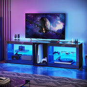 Bestier TV Stand for 70 inch TV with Power Outlets, LED Lights & Glass Shelves, Glossy Black - High Gloss