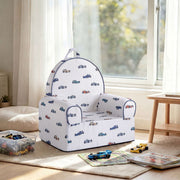 Little Nest Toddler Chair, Race Car Stripe Design, Grey Foam Armchair, Lightweight, Cozy Seating