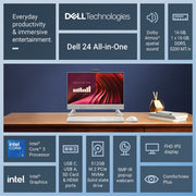 Dell 24 All-In-One Desktop, 23.8-in FHD Touchscreen, Intel Core 5 120U, 16GB DDR5 RAM, 512GB SSD, White, DEC24250-5826WHT-PUS