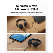 Belkin SoundForm Mini Kids Wired On-Ear Headphones with USB-C to 3.5mm Dongle, Built-In Microphone, 85dB Volume Limiter, Adjustable Fit, Black, AUD010fqBK