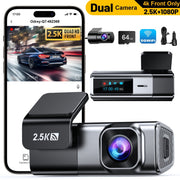 Odrey Car Dash Cam, Dual 4K Front and 1080P Rear Cameras, Sony IMX Sensor, 5G WiFi, 64GB Memory Card, G-Sensor, 24-Hour Parking Mode, Super Night Vision, Loop Recording