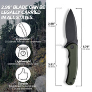 Civivi Mini Praxis Folding Pocket Knife, 2.98 in D2 Steel Drop-Point Blade, Green G10 Handle, Ball Bearing Pivot, Pocket Clip