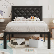 Lifezone WLF473TP0 Twin Bed Frame with Upholstered Headboard, Metal Support, Black