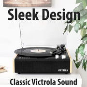 Victrola VTA72BAM Eastwood 3-Speed Dual-Bluetooth Hybrid Turntable, Black/Bamboo