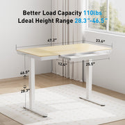 CHITOOMA Electric Standing Desk, One Piece, Height Adjustable 28.3-46.5in, Maple Wood-Top, USB Charging Ports, Drawer, 48in x 24in