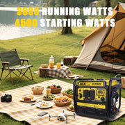 Aceup Energy 4500 Watt Inverter Generator, 223cc 4-Stroke OHV Engine, 3600 Running Watts, 10 Hour Runtime, Pull Cord Start, Yellow