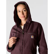 Carhartt Women's Iconic Washed Duck Sierra Jacket, Sherpa-Lined, Hooded, Blackberry, 2X, 104292