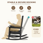 SERWALL Oversized Outdoor Rocking Chairs Set of 2, HDPE Weatherproof Patio Rockers with Wood-Grain Finish, Black