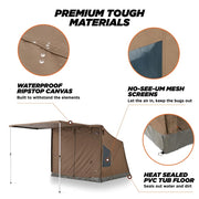 Oztent 30 Second Expedition Tent, Waterproof, Free Standing, Green, 8 ft Wide x 6.6 ft Deep x 6.6 ft High with Awning