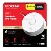 Universal Security Instruments 2 IN 1 Hardwire Smoke and Fire Alarm with Photoelectric Sensor, 10-Year Sealed Battery Backup, Voice Alerts, Interconnected, White