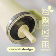 YAYA My First Travel Tumbler for Preschool Kids 3+, Insulated Stainless Steel, Spill-Proof Lid, Reusable Silicone Straw, BPA-Free, 12oz, Yellow