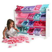 Humble Crew WO574 Tot Tutors Forever Collection Wood Toy Storage Organizer, XL, White/Pink&Purple