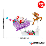 Brickcraft Rudolph The Red-Nosed Reindeer Santas Sleigh Building Kit, 586-Piece Holiday Collectible, Purple Sleigh with Santa and Rudolph Figures