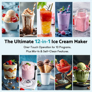 Flamemore 12-in-1 Ice Cream Maker, 1500W Dual-Motor Frozen Yogurt Machine with Self-Cleaning, Includes 2 Pint Containers with Lids, Black, WLD030