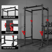 Primy Power Rack 1000lb Capacity Adjustable Squat Stand Steel Frame Black 02LMJ-Black