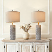 Oneach Farmhouse Table Lamp Set of 2, 25.5 in, Resin Base, Beige Linen Drum Shade, Rotary Switch, E26 Bulb Compatible, AMZ-T1136WA