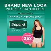 Depend 54196 Fresh Protection Adult Incontinence Underwear for Women, Maximum Absorbency, Small, Blush, 80 Count