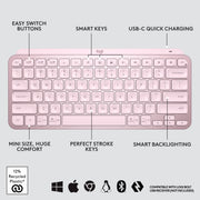 Logitech 920-010174  MX Keys Mini Wireless Computer Keyboard, Backlit, Bluetooth, Rose