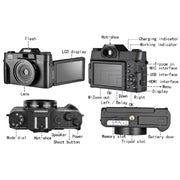 Oiexi 4K 48MP Digital Camera With 180 Degrees Flip Screen & 32GB Micro Card, 2 Batteries (Black)